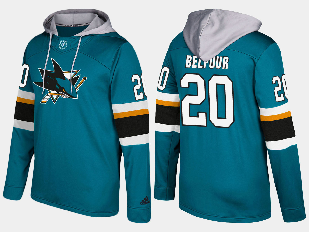 NHL Men San Jose sharks 20 retired ed belfour blue hoodie